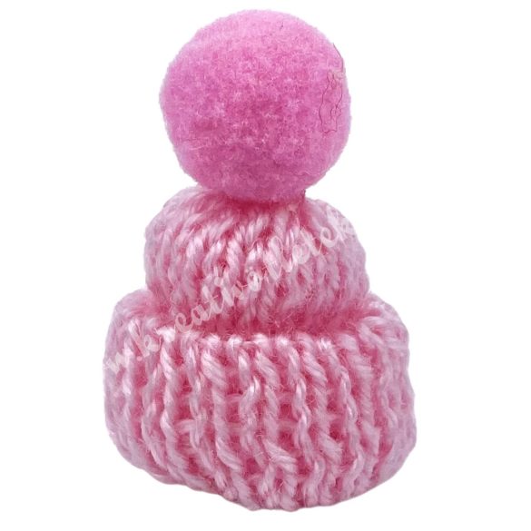 Mini kötött sapka pomponnal, rózsaszín, 3x4 cm