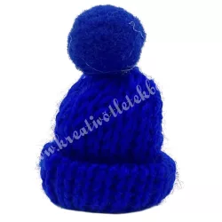 Mini kötött sapka pomponnal, sötétkék, 3x4 cm