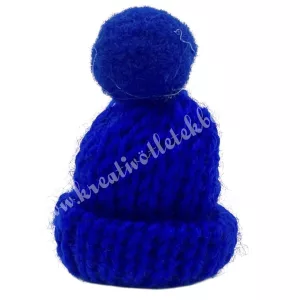 Mini kötött sapka pomponnal, sötétkék, 3x4 cm
