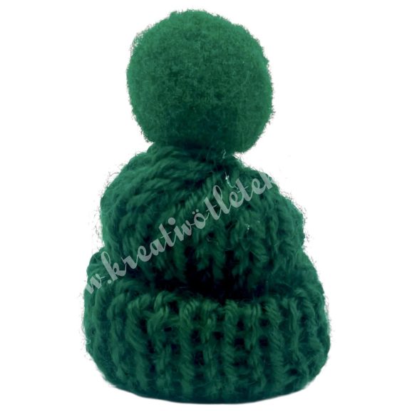 Mini kötött sapka pomponnal, zöld, 3x4 cm