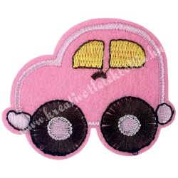 Vasalható matrica, autó, rózsaszín, 6,5x5,5 cm