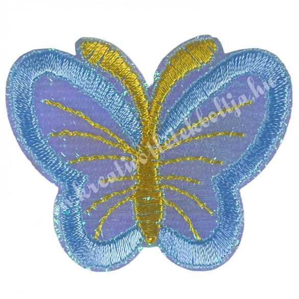 Vasalható matrica, irizáló pillangó, babakék, 5,5x4,5 cm