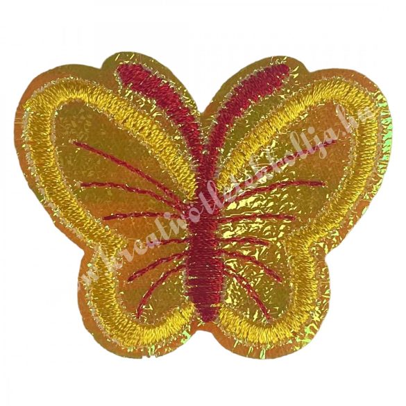 Vasalható matrica, irizáló pillangó, citromsárga, 5,5x4,5 cm