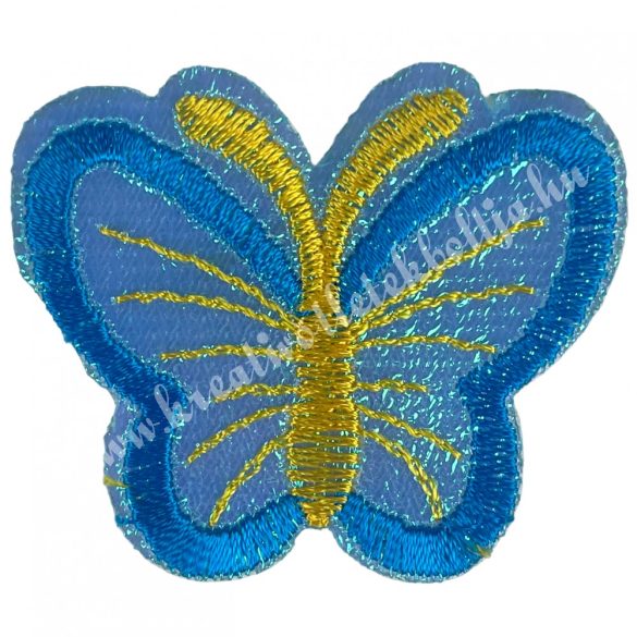Vasalható matrica, irizáló pillangó, kék, 5,5x4,5 cm