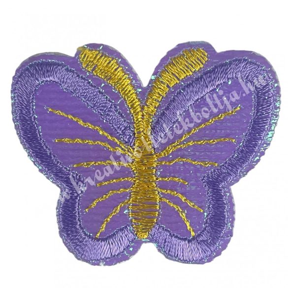 Vasalható matrica, irizáló pillangó, lila, 5,5x4,5 cm