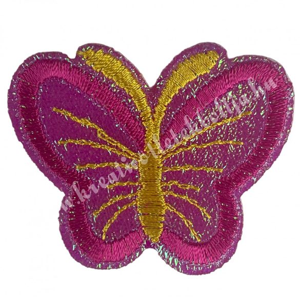 Vasalható matrica, irizáló pillangó, magenta, 5,5x4,5 cm
