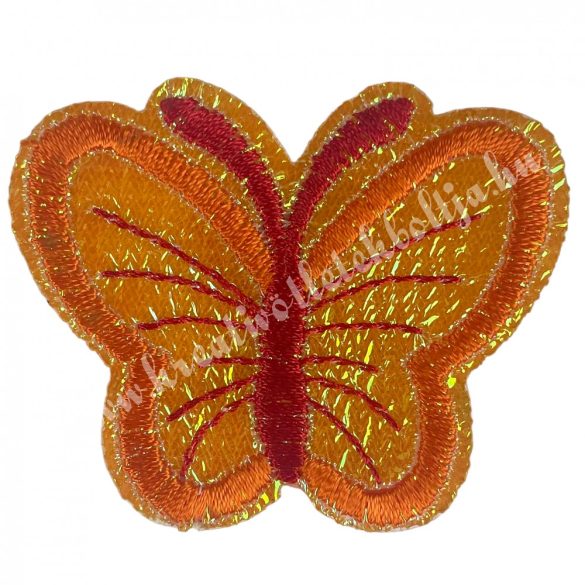 Vasalható matrica, irizáló pillangó, narancssárga, 5,5x4,5 cm