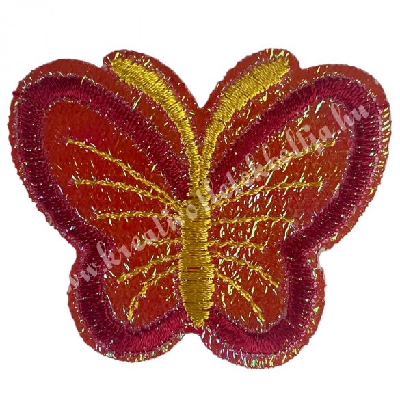 Vasalható matrica, irizáló pillangó, piros, 5,5x4,5 cm