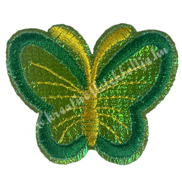 Vasalható matrica, irizáló pillangó, zöld, 5,5x4,5 cm