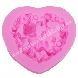 Szilikon öntőforma, szív virágokkal, 6,5x6 cm