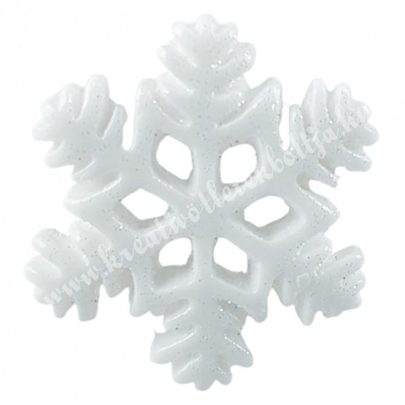 Ragasztható polyresin hópehely, csillámos fehér, 3 cm