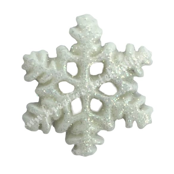 Ragasztható polyresin hópehely, csillámos ekrü, 2 cm