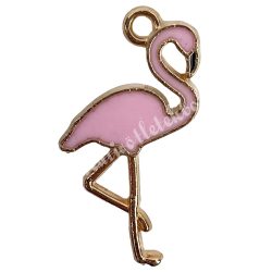Fémmedál, flamingó, rózsaszín, 1,5x2 cm