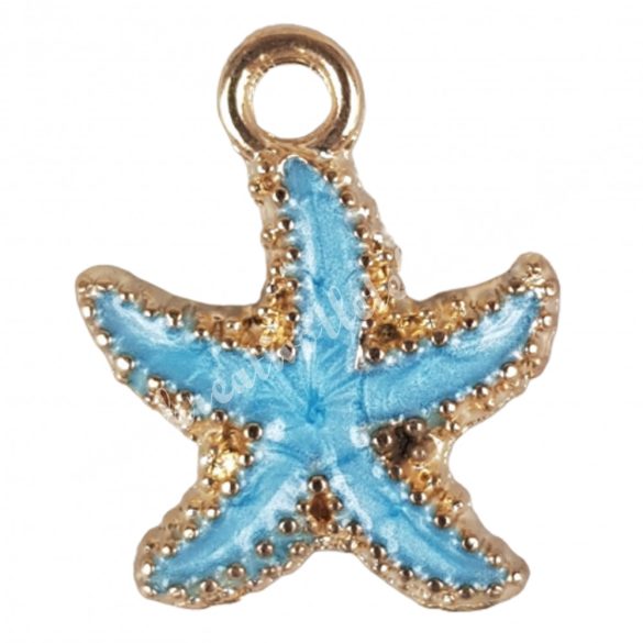 Fémmedál, tengeri csillag, kék, 1,5x1,8 cm