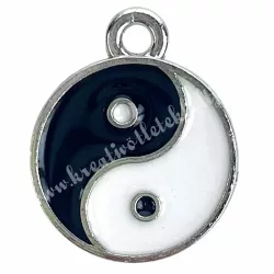Fémmedál, yin-yang, 1,5x1,7 cm
