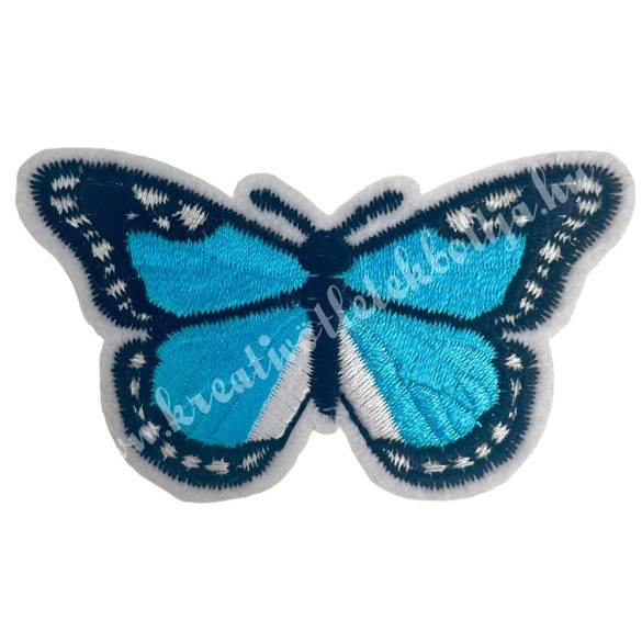 Vasalható matrica, pillangó, kék, 7,5x4,5 cm