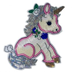   Vasalható matrica, csillámos, flitteres unikornis, 12x13,5 cm
