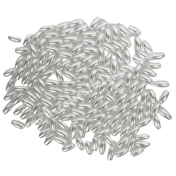Műanyag tekla, rizsszem, fehér, 8x4 mm, 50 gramm/csomag