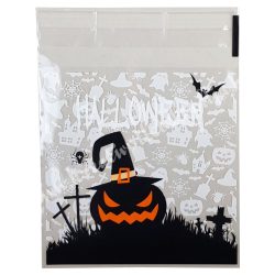 Celofán tasak, Halloween mintával, fehér, 10x13 cm