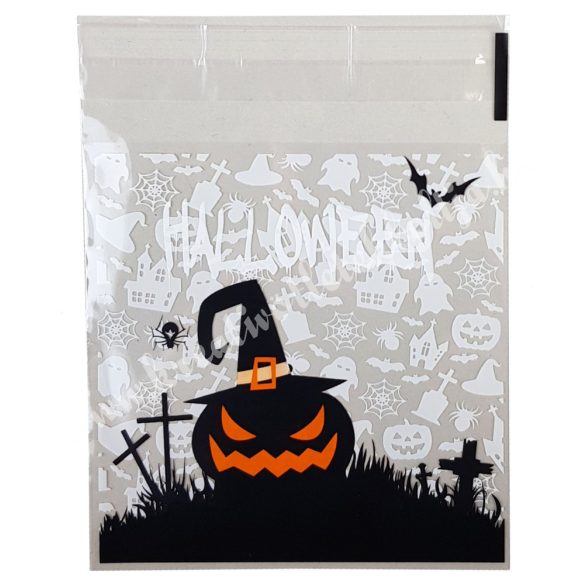 Celofán tasak, Halloween mintával, fehér, 10x13 cm