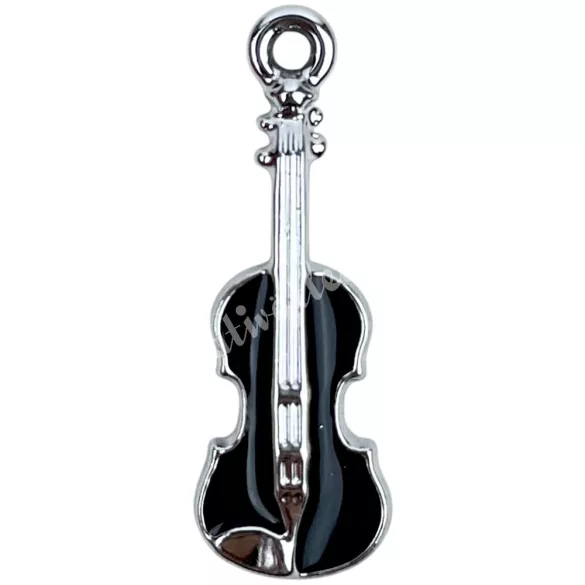 Fémmedál, gitár, fekete, 0,8x2,3 cm