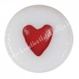 Kerek fehér gyöngy, piros szív mintával, 0,7 cm