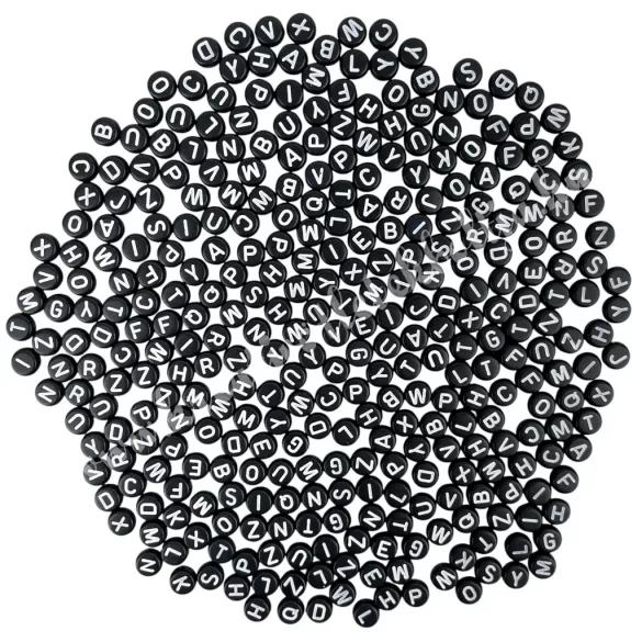Betűgyöngy, 0,7x0,4 cm, kb. 320 db/csomag