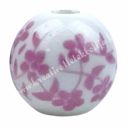 Porcelángyöngy, fehér-rózsaszín, 10 mm