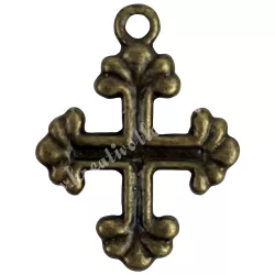 Fémmedál, kereszt, antikréz, 1,6x2,1 cm