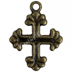 Fémmedál, kereszt, antikréz, 1,6x2,1 cm
