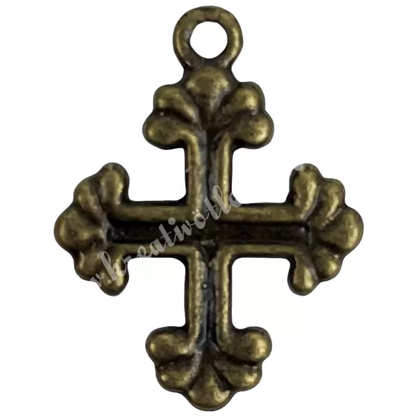 Fémmedál, kereszt, antikréz, 1,6x2,1 cm