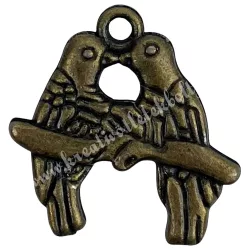 Fémmedál, madarak, antikréz, 1,8x2 cm