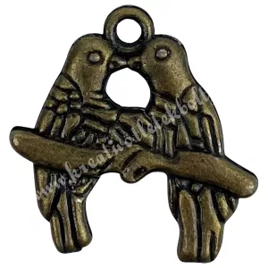 Fémmedál, madarak, antikréz, 1,8x2 cm