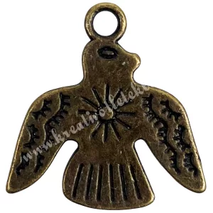 Fémmedál, madár, antikréz, 2,1x2,1 cm