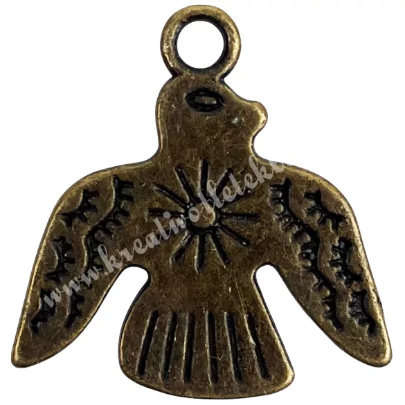 Fémmedál, madár, antikréz, 2,1x2,1 cm