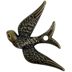 Fémmedál, fecske, antikréz, 1,8x2,5 cm