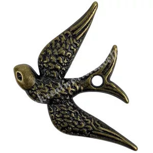 Fémmedál, fecske, antikréz, 1,8x2,5 cm