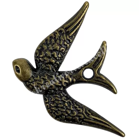 Fémmedál, fecske, antikréz, 1,8x2,5 cm