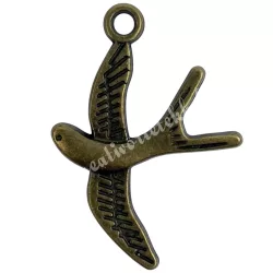 Fémmedál, madár, antikréz, 2,3x3,2 cm