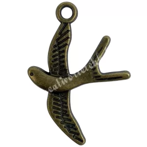 Fémmedál, madár, antikréz, 2,3x3,2 cm