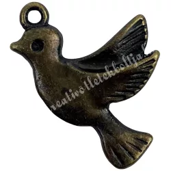Fémmedál, galamb, antikréz, 1,5x2 cm