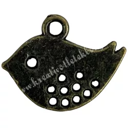 Fémmedál, madár, antikréz, 1,7x1,3 cm