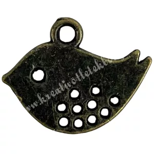 Fémmedál, madár, antikréz, 1,7x1,3 cm