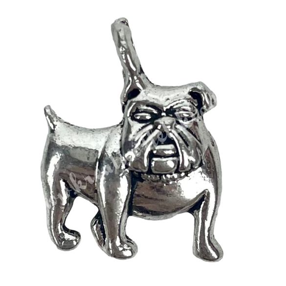 Fémmedál, bulldog, platina, 1,5x1,9 cm