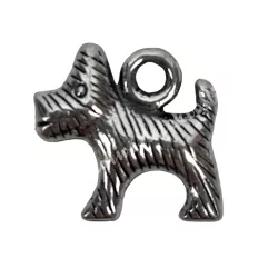 Fémmedál, foxterrier, platina, 1,5x1,4 cm