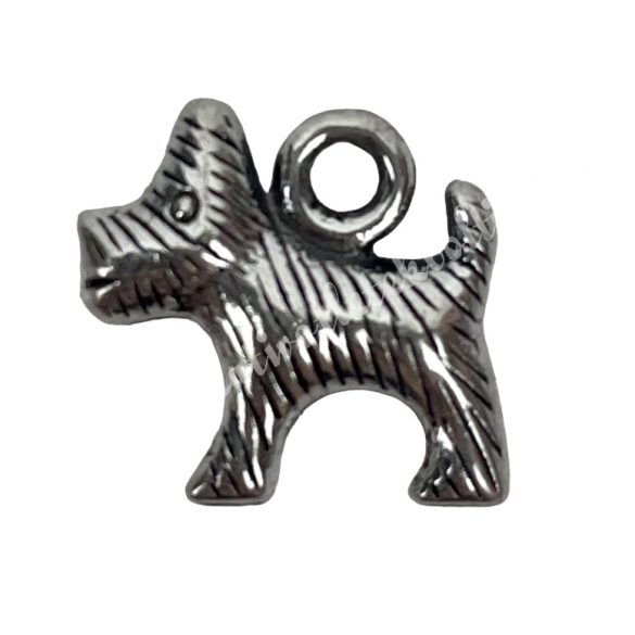 Fémmedál, foxterrier, platina, 1,5x1,4 cm