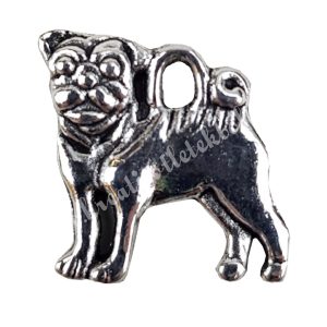 Fémmedál, mopsz, ezüst, 1,5x1,7 cm