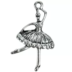 Fémmedál, balerina, platina, 2,2x3,6 cm
