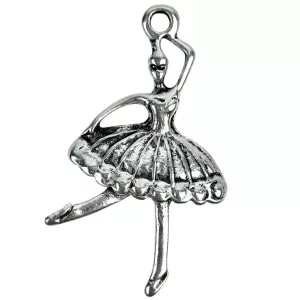 Fémmedál, balerina, platina, 2,2x3,6 cm