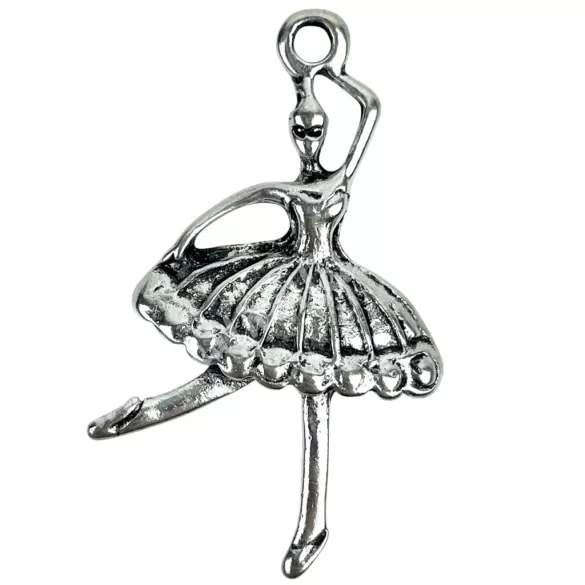 Fémmedál, balerina, platina, 2,2x3,6 cm
